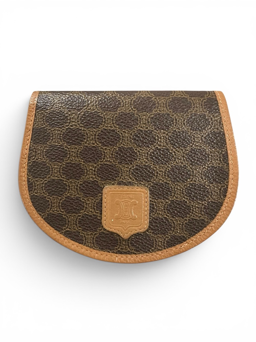Celine Brown & Tan Macadam Leather Half Moon Bifold Wallet